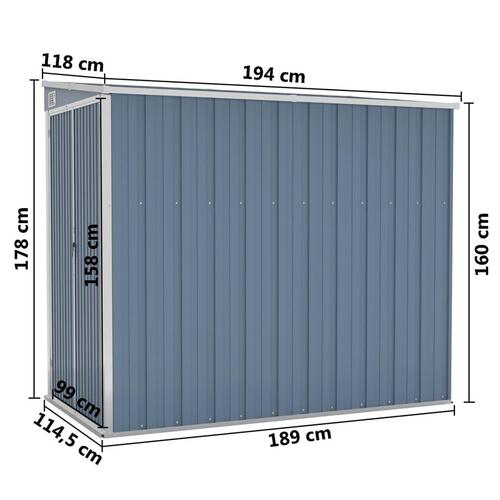 Vægmonteret haveskur 118x194x178 cm galvaniseret stål grå