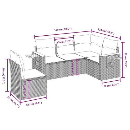 Sofasæt til haven 5 dele med hynder polyrattan beige