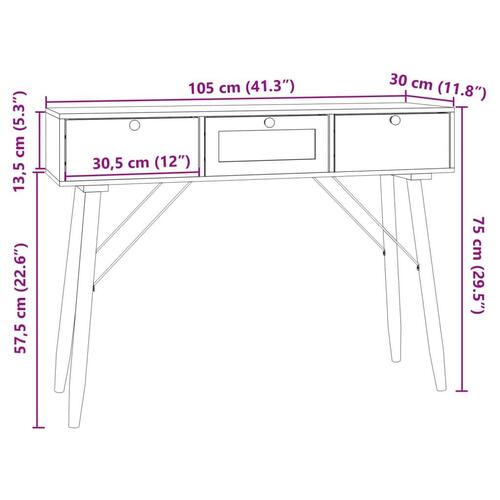 Konsolbord med skuffer 105x30x75 cm konstrueret træ