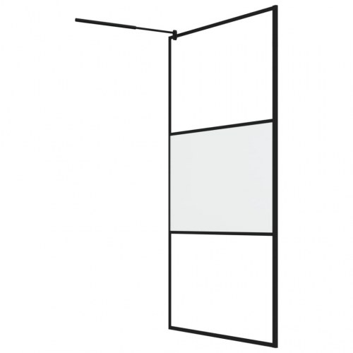 Brusevæg med hylde 115x195 cm sikkerhedsglas og aluminium sort