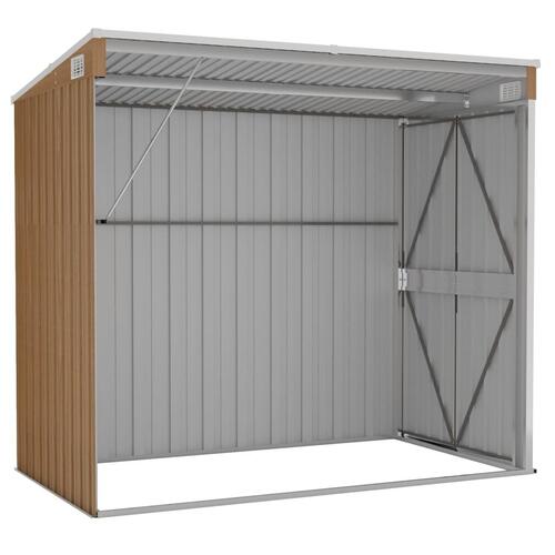 Vægmonteret haveskur 118x194x178 cm galvaniseret stål brun