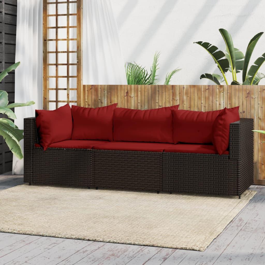 Loungesæt til haven 3 dele med hynder polyrattan brun