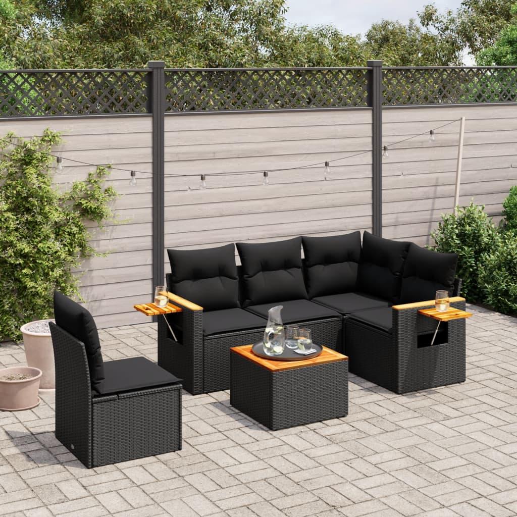 Sofasæt til haven 6 dele med hynder polyrattan sort