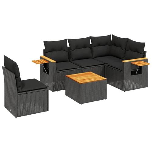Sofasæt til haven 6 dele med hynder polyrattan sort