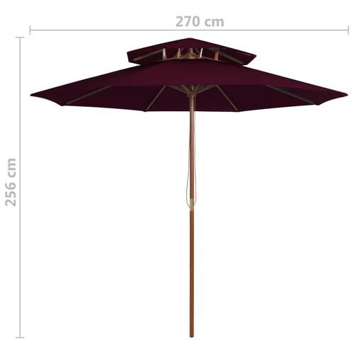 Dobbelt parasol med træstang 270 cm bordeaux