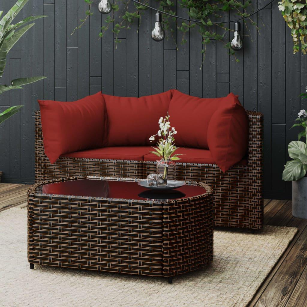 Loungesæt til haven 3 dele med hynder polyrattan brun