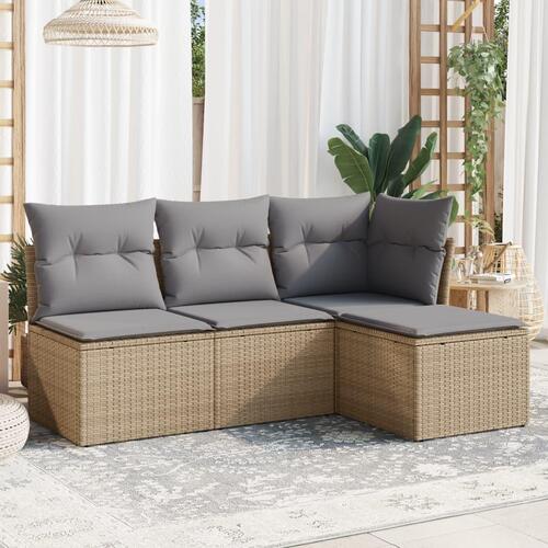Sofasæt til haven 4 dele med hynder polyrattan beige