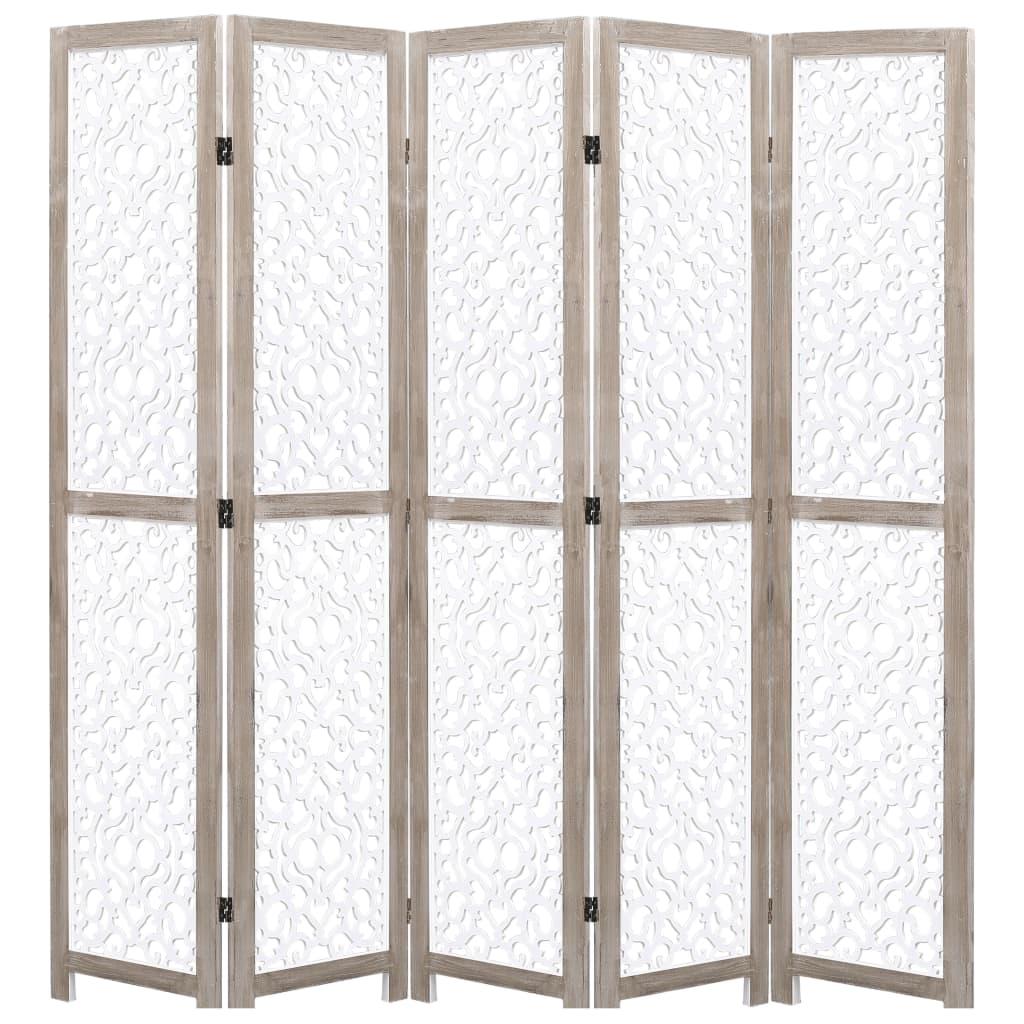 5-panels rumdeler 175 x 165 cm massivt træ hvid
