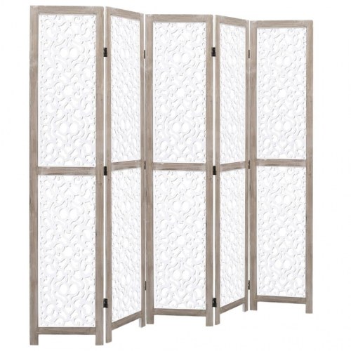 5-panels rumdeler 175 x 165 cm massivt træ hvid