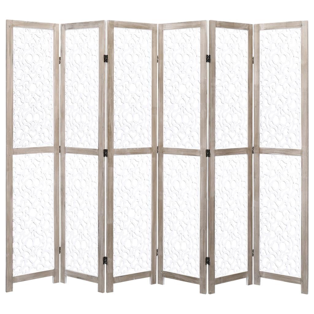 6-panels rumdeler 210 x 165 cm massivt træ hvid