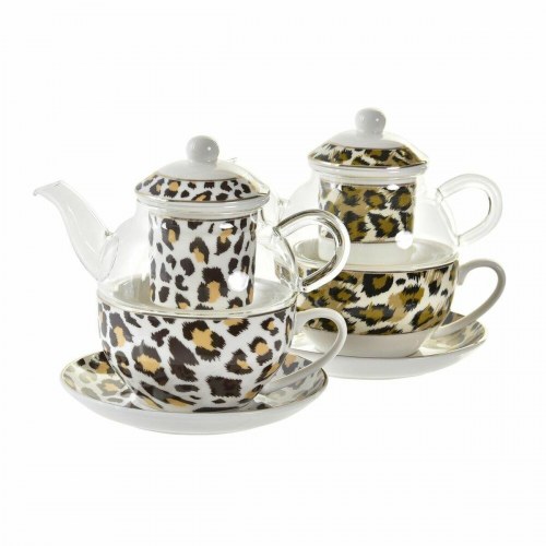 Tekande - Leopard, krystal og porcelæn, brun/gennemsigtig/hvid (2 enheder) 250 ml
