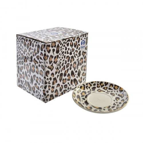 Tekande - Leopard, krystal og porcelæn, brun/gennemsigtig/hvid (2 enheder) 250 ml