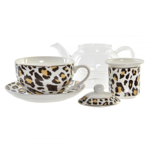 Tekande - Leopard, krystal og porcelæn, brun/gennemsigtig/hvid (2 enheder) 250 ml