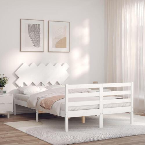 Sengeramme med sengegavl Small Double massivt træ hvid