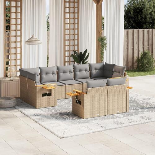 Sofasæt til haven 9 dele med hynder polyrattan beige