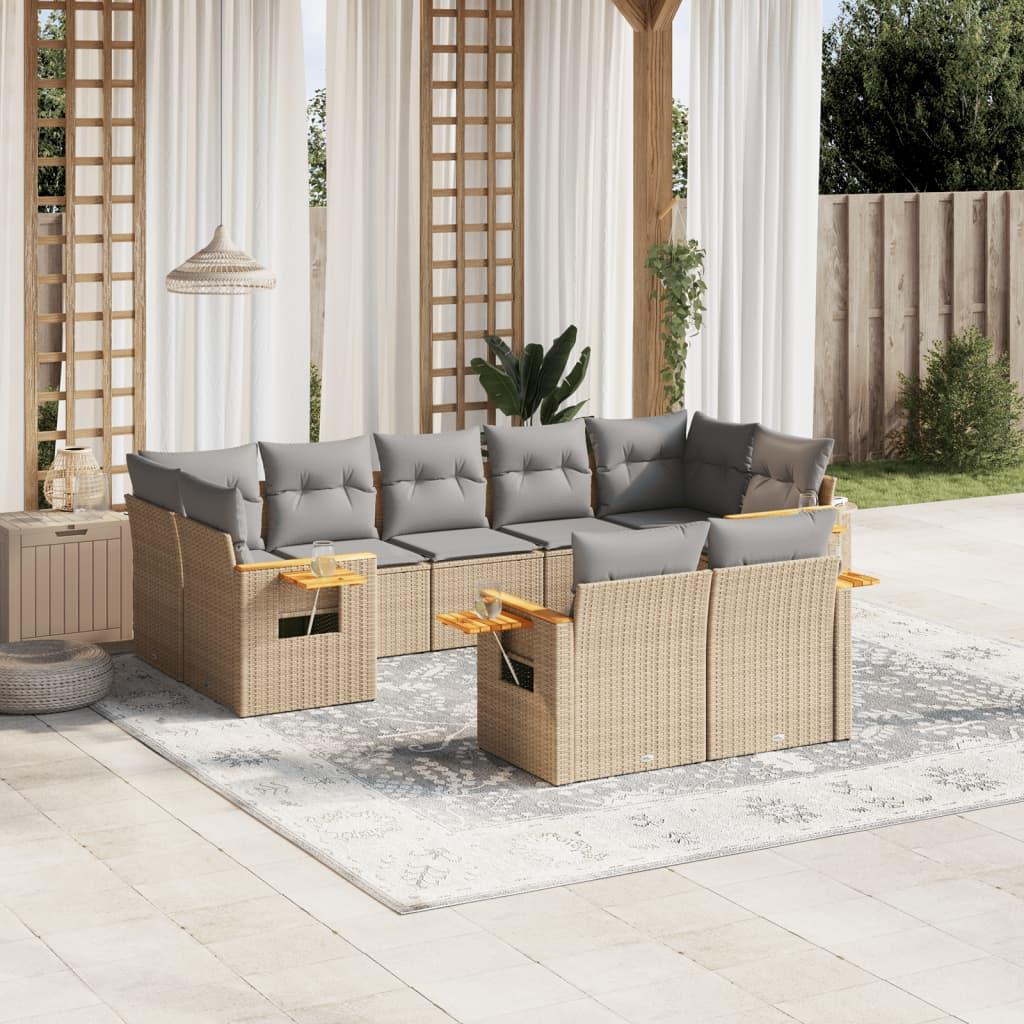Sofasæt til haven 9 dele med hynder polyrattan beige
