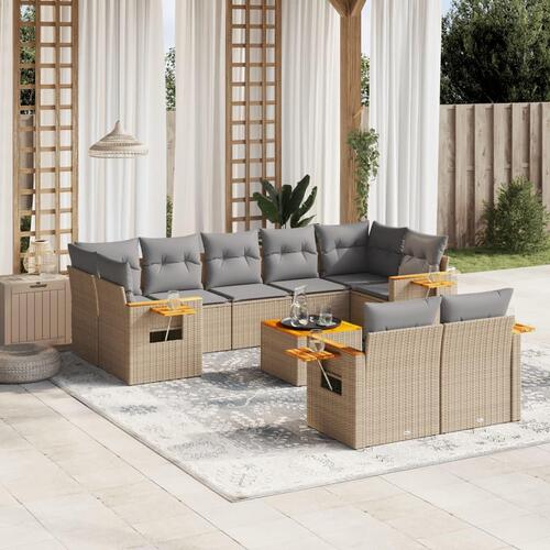 Sofasæt til haven 10 dele med hynder polyrattan beige