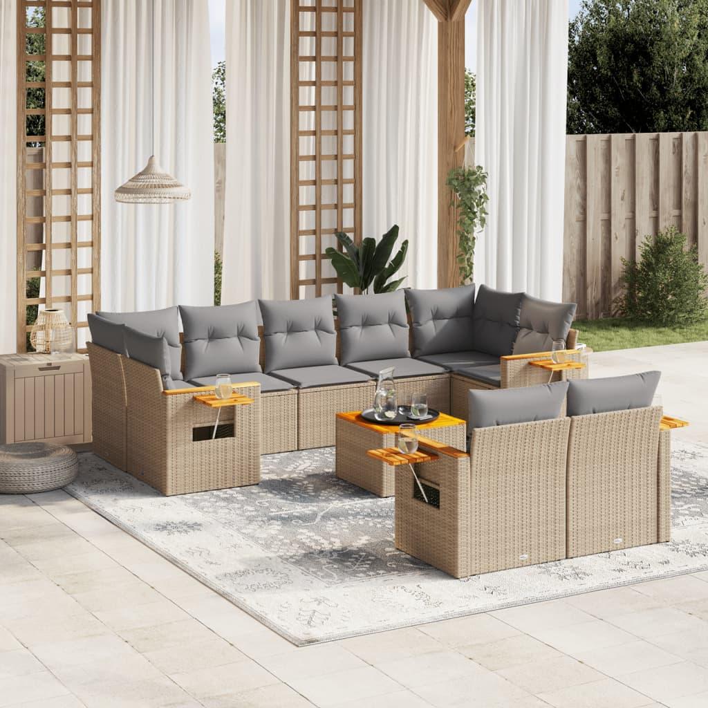 Sofasæt til haven 10 dele med hynder polyrattan beige