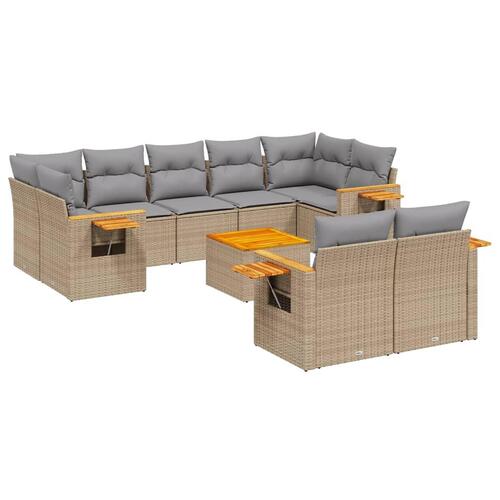 Sofasæt til haven 10 dele med hynder polyrattan beige