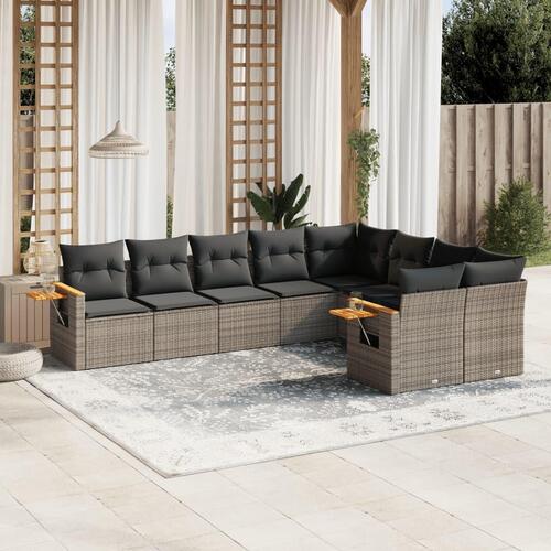 Sofasæt til haven 9 dele med hynder polyrattan grå