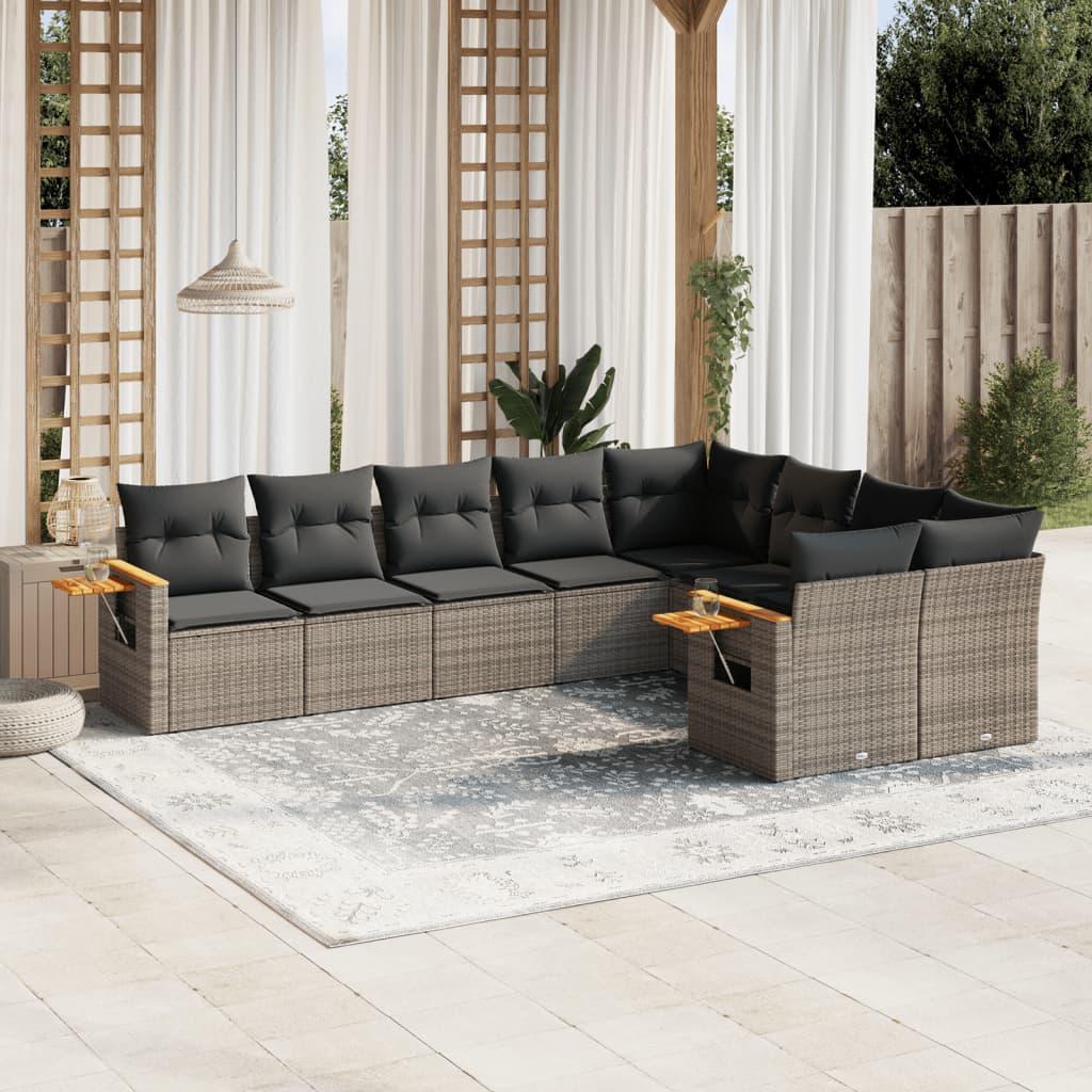 Sofasæt til haven 9 dele med hynder polyrattan grå