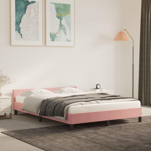Sengeramme med hovedgærde i fløjl - pink 140×190 cm