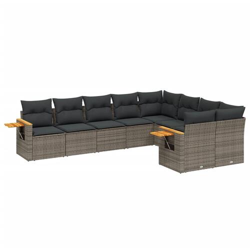 Sofasæt til haven 9 dele med hynder polyrattan grå
