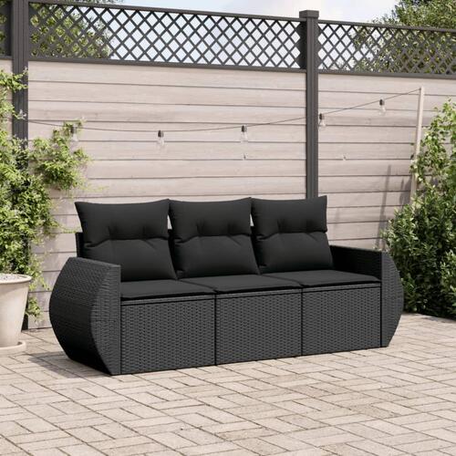 Sofasæt til haven 3 dele med hynder polyrattan sort