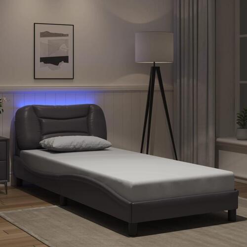 Sengeramme med LED-lys 80x200 cm kunstlæder grå