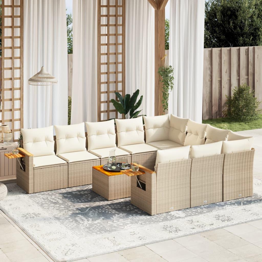 Sofasæt til haven 11 dele med hynder polyrattan beige