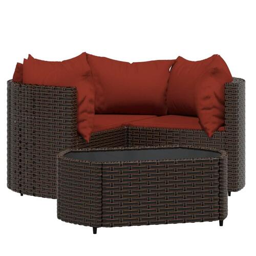 Loungesæt til haven 4 dele med hynder polyrattan brun