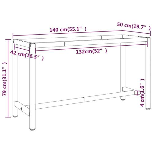 Stel til arbejdsbænk 140x50x79 cm metal mat sort og mat rød