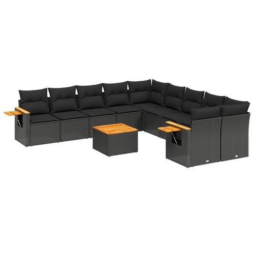Sofasæt til haven 11 dele med hynder polyrattan sort