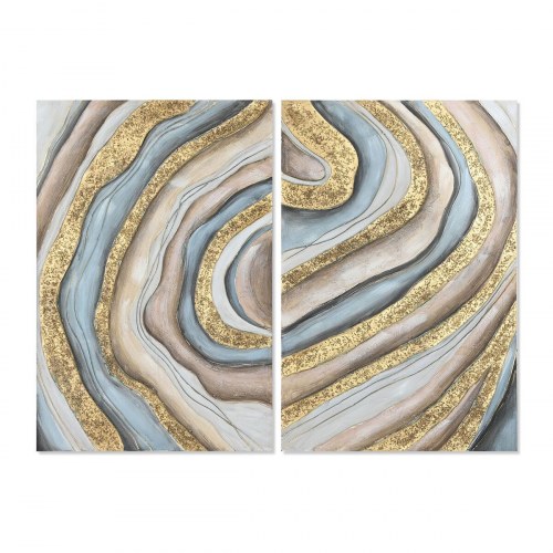 Håndmalet lærredsmaleri - Træ/MDF, blå/gylden, 80 × 3 × 120 cm