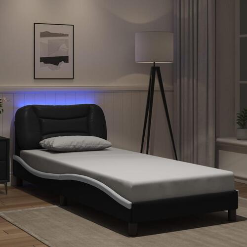 Sengeramme med LED-lys 80x200 cm kunstlæder sort og hvid