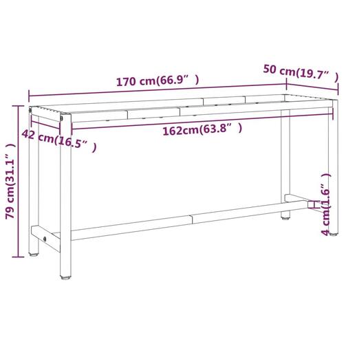 Stel til arbejdsbænk 170x50x79 cm metal mat sort og mat rød