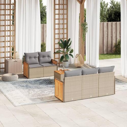 Sofasæt til haven 6 dele med hynder polyrattan beige