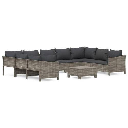 Loungesæt til haven 10 dele med hynder polyrattan grå