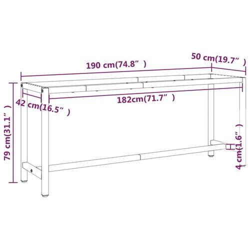 Stel til arbejdsbænk 190x50x79 cm metal mat sort og mat rød