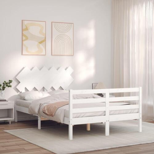 Sengeramme med sengegavl 120x200 cm massivt træ hvid