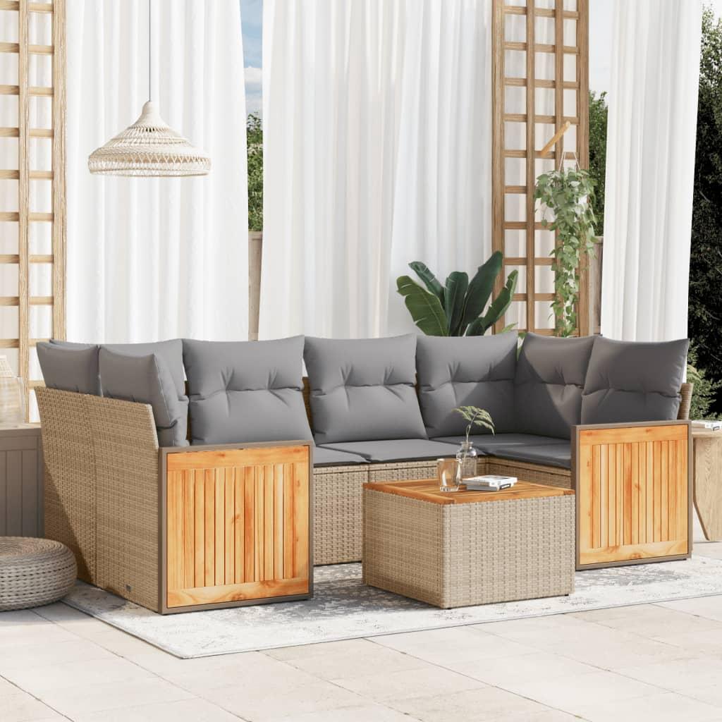 Sofasæt til haven 7 dele med hynder polyrattan beige billede