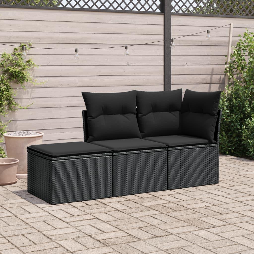 Sofasæt til haven 3 dele med hynder polyrattan sort billede