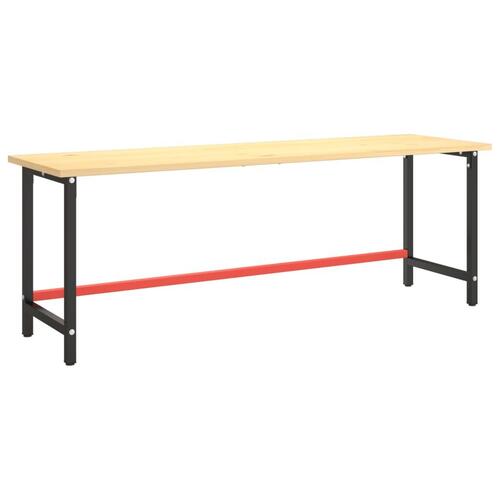Stel til arbejdsbænk 220x57x79 cm metal mat sort og mat rød