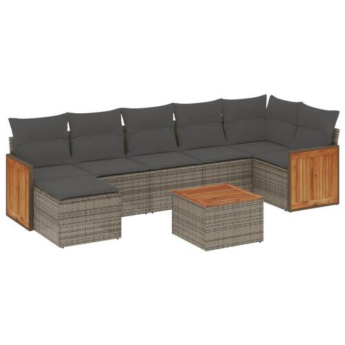 Sofasæt til haven 8 dele med hynder polyrattan grå