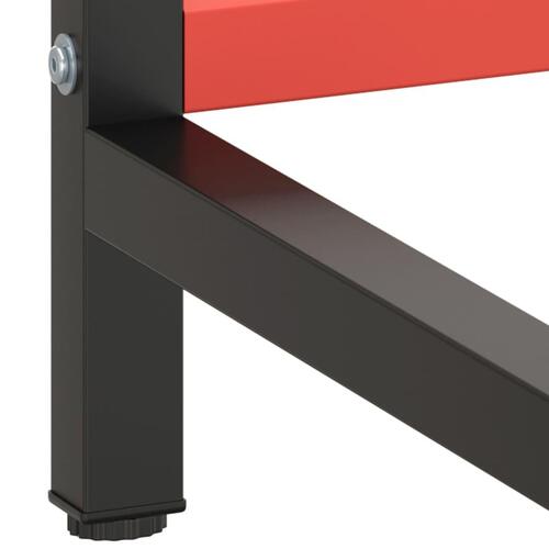 Stel til arbejdsbænk 220x57x79 cm metal mat sort og mat rød