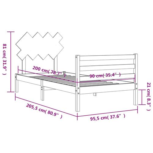 Sengeramme med sengegavl 90x200 cm massivt træ