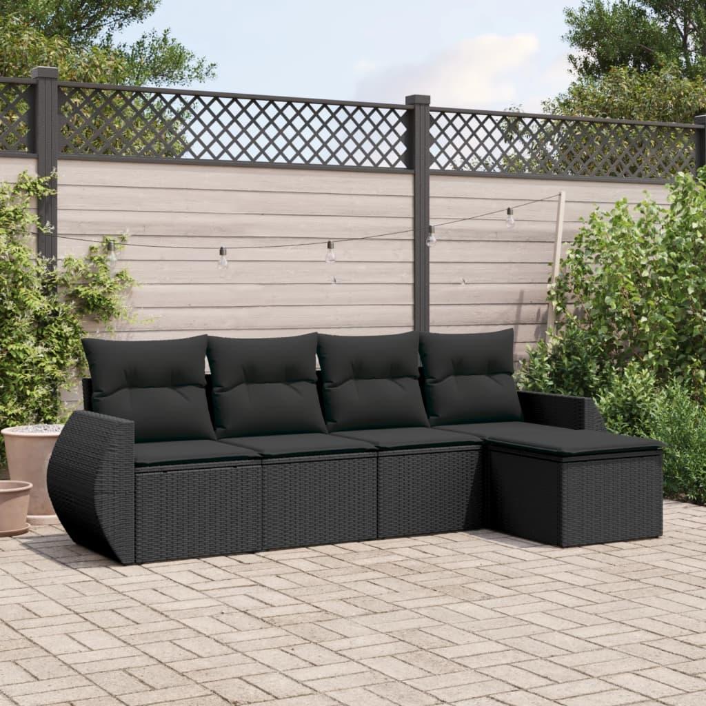 Sofasæt til haven 5 dele med hynder polyrattan sort