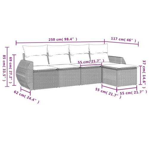 Sofasæt til haven 5 dele med hynder polyrattan sort