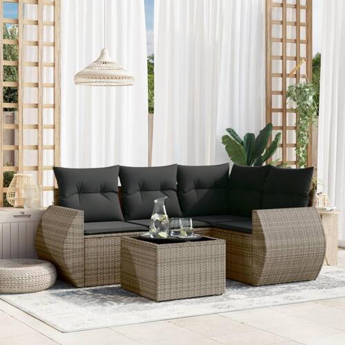 Sofasæt 5 dele med hynder polyrattan grå