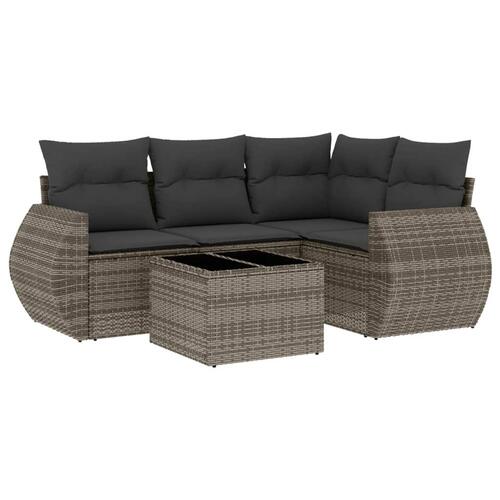 Sofasæt 5 dele med hynder polyrattan grå